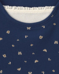 Girls Floral Long-Sleeve Top - Navy Blue