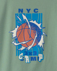 Boys 'NYC Camp' Basketball Long-Sleeve Graphic Tee - Green