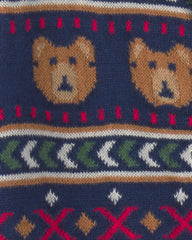 Baby Neutral Bear Fair Isle Cardigan Sweater - Navy Blue