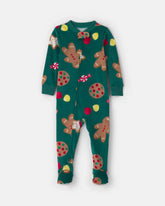 Baby 1-Piece Christmas Gingerbread 2-Way Zip DreamPlush Snug Fit Footed Pajama - Green