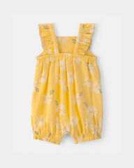 Baby Girl Floral Flutter Sleeve Romper - Yellow