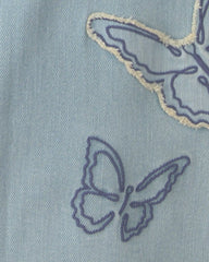 Girls Butterfly Cropped Wide-Leg Jeans - Light Wash