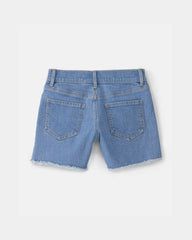 Girls Cherry Denim Embroidered Midi Shorts - Medium Wash