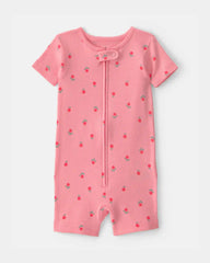 Toddler Girl Floral 100% Cotton 1-Piece Romper Pajama - Pink