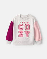 Toddler Girl 'Team Cozy' French Terry Pullover Sweatshirt - Grey/Pink/Purple