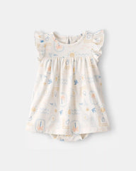 Baby Girl 2-Piece Beach Cardigan & Bodysuit Dress Set - Orange/Ivory