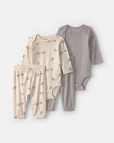 Baby 4-Piece Elephant Long-Sleeve Bodysuit & Pant Set - Grey