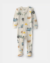 Baby Boy Farm 100% Cotton 2-Way Zip 1-Piece Pajama - Cream