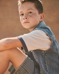 Boys Hickory Stripe Denim Utility Shorts - Dark Wash