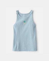 Girls Pineapple Embroidered Tank Top - Blue