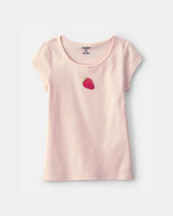 Girls Strawberry Ribbed Tee - Pink