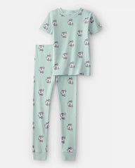 Kids Soccer 100% Cotton Short-Sleeve Snug Fit 2-Piece Pajama Set - Green