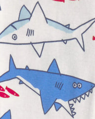Toddler Boy Shark 100% Cotton Snug Fit 1-Piece Footie Pajama - Ivory