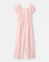 Girls Striped Jumpsuit - Pink/Ivory