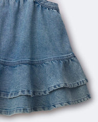 Toddler Girl Ruffle Denim Skirtall in Avenue Wash - Blue