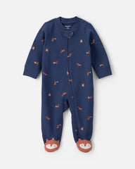 Baby Boy Fox 100% Cotton 2-Way Zip Sleep & Play Pajamas - Navy Blue