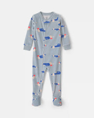 Baby Boy 1-Piece Car 2-Way Zip DreamPlush Snug Fit Footed Pajama - Blue