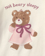 Girls 4-Piece Varsity Bear 100% Cotton Snug Fit Pajama Set - Pink/Cream
