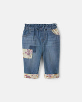Baby Girl Floral Patch Denim Pull-On Jeans - Light Wash
