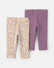 Baby Girl 2-Pack Floral Pull-On Pants - Purple