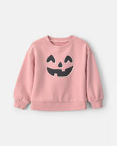 Toddler Girl Pumpkin Halloween French Terry Pullover Sweatshirt - Pink
