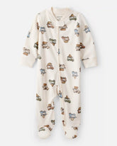 Baby Boy Truck Print Cotton Long-Sleeve Sleep & Play Pajamas - Ivory