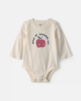 Baby 'Apple Of Grandpa's Eye' Apple Long-Sleeve Graphic Bodysuit - Cream
