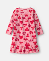 Girls Bows Fleece Loose Fit Night Gown - Pink