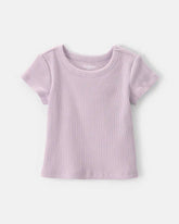 Baby Girl Logo Embroidered Ribbed Tee - Purple