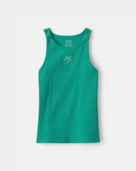 Girls Palm Tree Embroidered Tank Top - Green