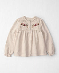 Girls Organic Cotton Embroidered Gauze Top