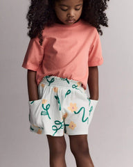 Toddler Girl Swing Shorts with Pockets in Floral Print - Light Green