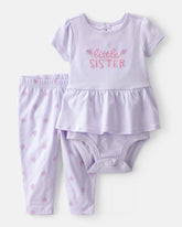 Baby Girl 2-Piece 'Little Sister' Bodysuit & Pant Set - Purple