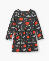 Girls Halloween Long-Sleeve Dress - Black/Orange