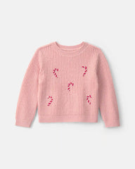 Toddler Girl Candy Cane Sweater - Pink
