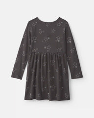 Girls Stars Long-Sleeve Dress - Grey