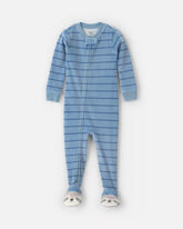 Baby Boy 1-Piece Striped Raccoon 2-Way Zip DreamPlush Snug Fit Footed Pajama - Blue