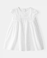 Baby Girl Textured Babydoll Dress - White
