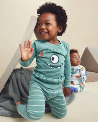 Toddler Boy 4-Piece Monster 100% Cotton Snug Fit Pajama Set - Teal/Cream