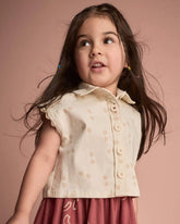Toddler Girl Sleeveless Button-Down Top in Dot Print - Cream