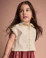 Toddler Girl Sleeveless Button-Down Top in Dot Print - Cream
