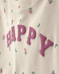 Toddler Girl 2-Piece 'Happy' Striped Twill Long-Sleeve Top & Pant Set - Pink/Cream
