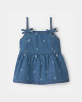 Girls Paisley Denim Top - Medium Wash