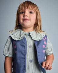 Toddler Girl Embroidered Cropped Vest with Otter Pockets - Slate Blue