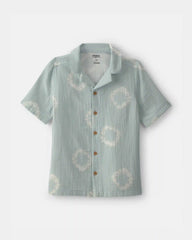 Boys Tie-Dye Short-Sleeve Button-Down Gauze Shirt - Green