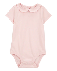 Baby Scalloped Collar Short-Sleeve Bodysuit - Pink