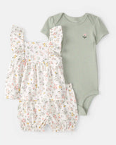 Baby Girl 3-Piece Floral Outfit Set - White/Green