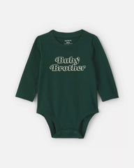 Baby Boy 'Baby Brother' Long-Sleeve Graphic Bodysuit - Green
