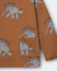 Toddler Long-Sleeve Relaxed Graphic Tee in Elephant Print - Brown