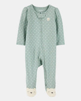 Baby Girl Polka Dot 2-Way Zip Cotton Sleep & Play Pajamas - Green